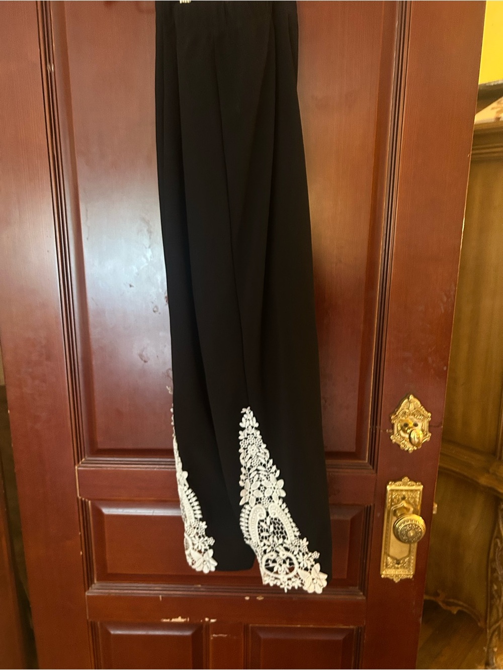 Black Skirt with White Lace Hem - Women